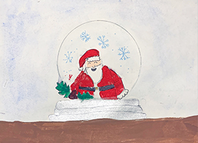 Snow globe with Santa Claus and snowflakes inside
