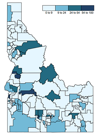 Map of Unaccompanied Homeless Youth in Idaho