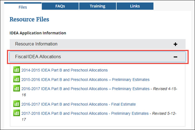 A red arrow showing the location of the Fiscal IDEA file on this webpage